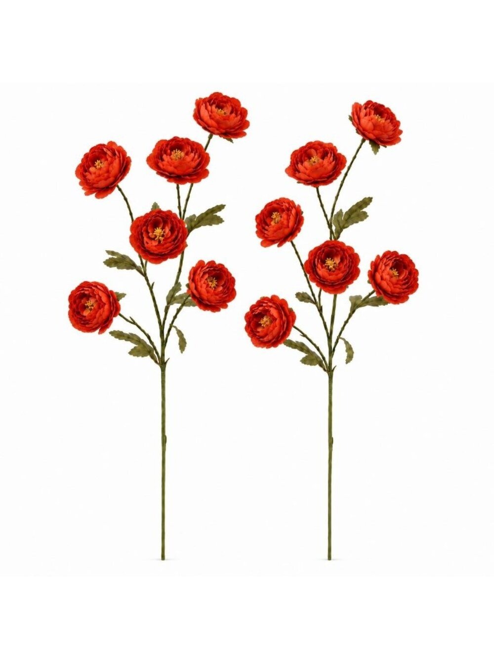 Burnt Orange Ranunculus Peony Artificial Flower Stems Set of 2 30 Inch